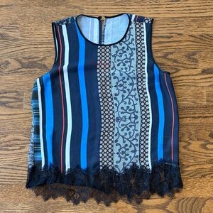 Clover Canyon Blue and Black Striped Lace Blouse size M